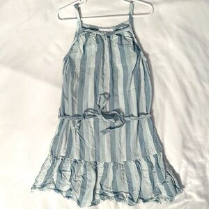 Bella Dahl Girl Blue White Striped Belted Ruffle Trapeze Dress 6 Kids sleeveless